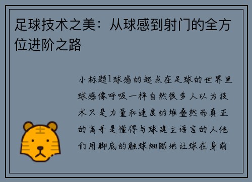 足球技术之美：从球感到射门的全方位进阶之路